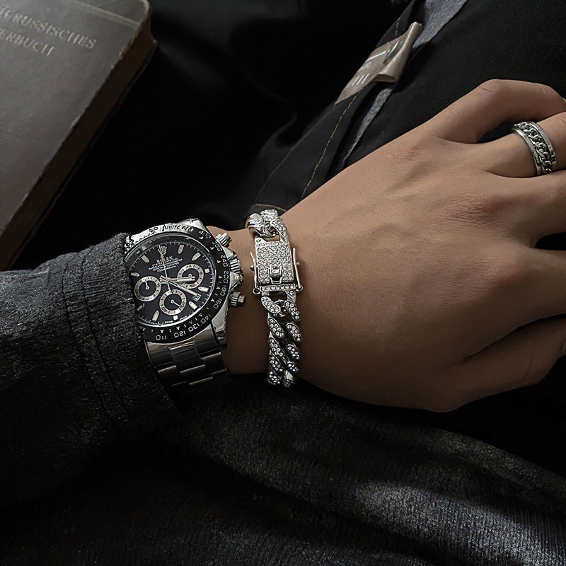 Diamond-Encrusted Cuban Bracelet For Men, Trendy, High-End, Fashionable, European And American Style, Niche Personalized Design, Hand Jewelry, Women's Gift Jewelry
