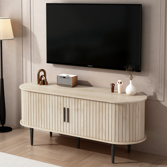TV Stand, 47 Modern TV Console Table With Storage Compartment And Sliding Door, Gaming Entertainment Center With Cabinet For Living Room, Bedroom, Office Natural Wood Color