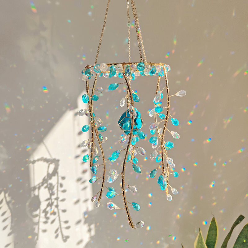 New Crystal Glass Green Willow Branch Hanging Ornament Home Decor Wind Chime