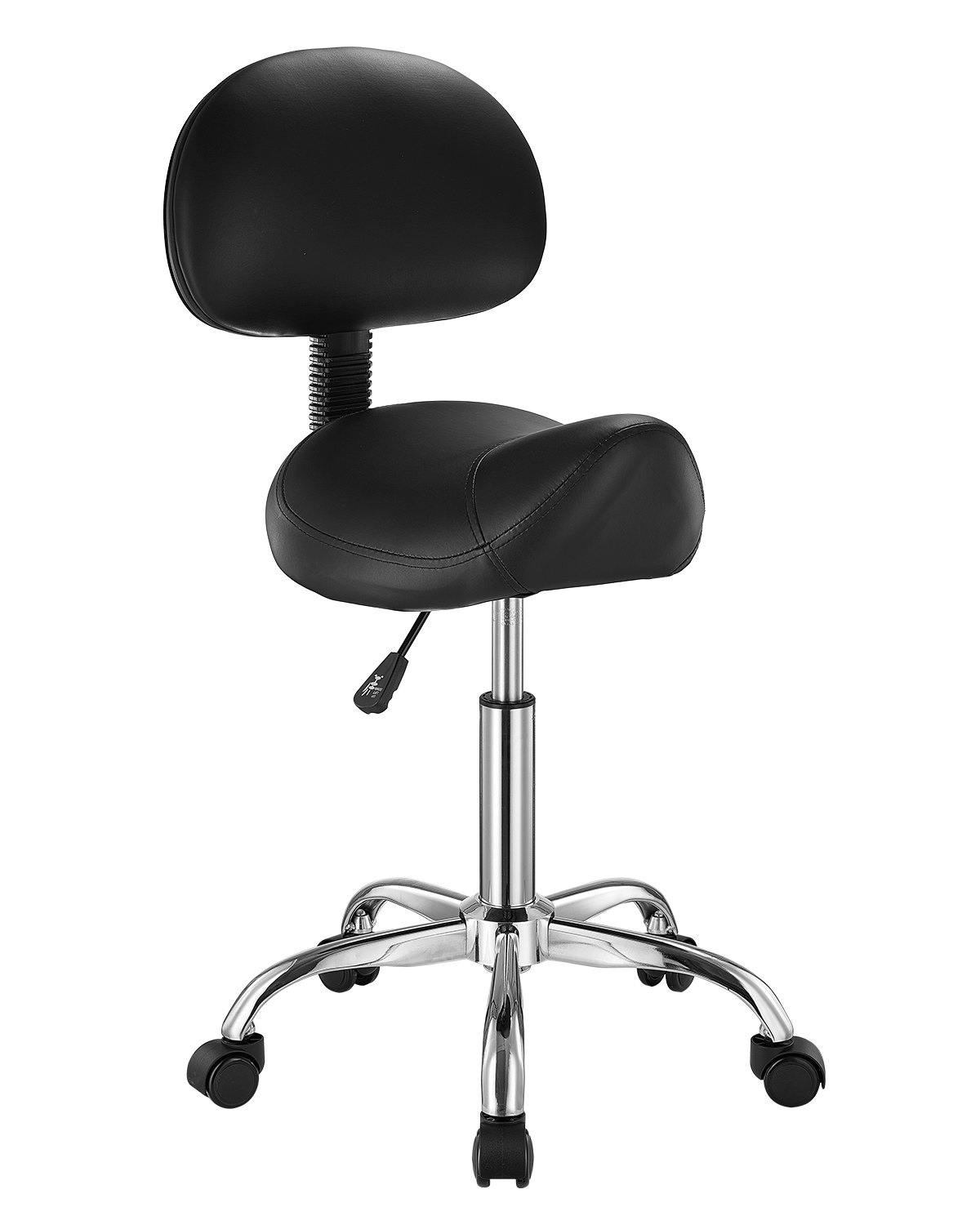 Sattelhocker Rollhocker 204 Kg Belastbarer Höhenverstellbarer (84-100 Cm) Drehhocker Arbeitshocker Mit Rückenlehne, Ergonomischer PU-Leder-Drehsattelstuhl Für Salon Spa Massage Klinik