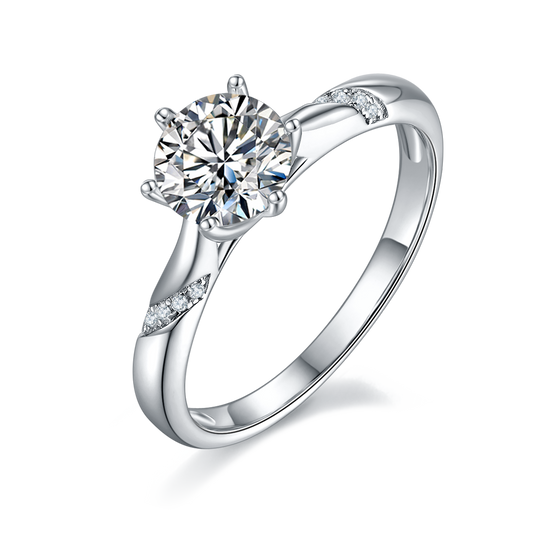 S925 Sterling Silver 1ct Moissanite Engagement Ring, D-VVS1 Round Cut 6-Prong Twisted Band, Platinum Plated US Sizes 5-9, GRA Certificate Gift Box