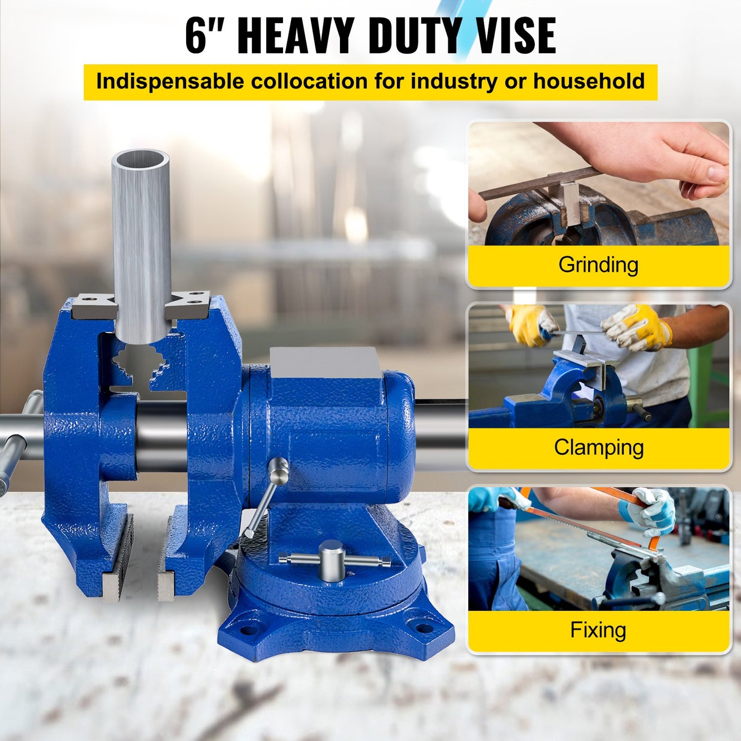 5" Heavy Duty Bench Vise, Double Swivel Rotating Vise Head/Body Rotates 360°,Pipe Vise Bench Vices 30Kn Clamping Force,for Clamping Fixing Equipment Home Or Industrial Use