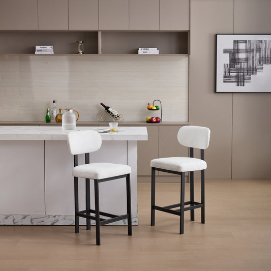 Bar Stools Set Of 2, 26 Inch Modern Upholstered Fabric Counter Height Barstools, Kitchen Island Chairs With Black Metal Legs For Dining Room Kitchen Island Bar