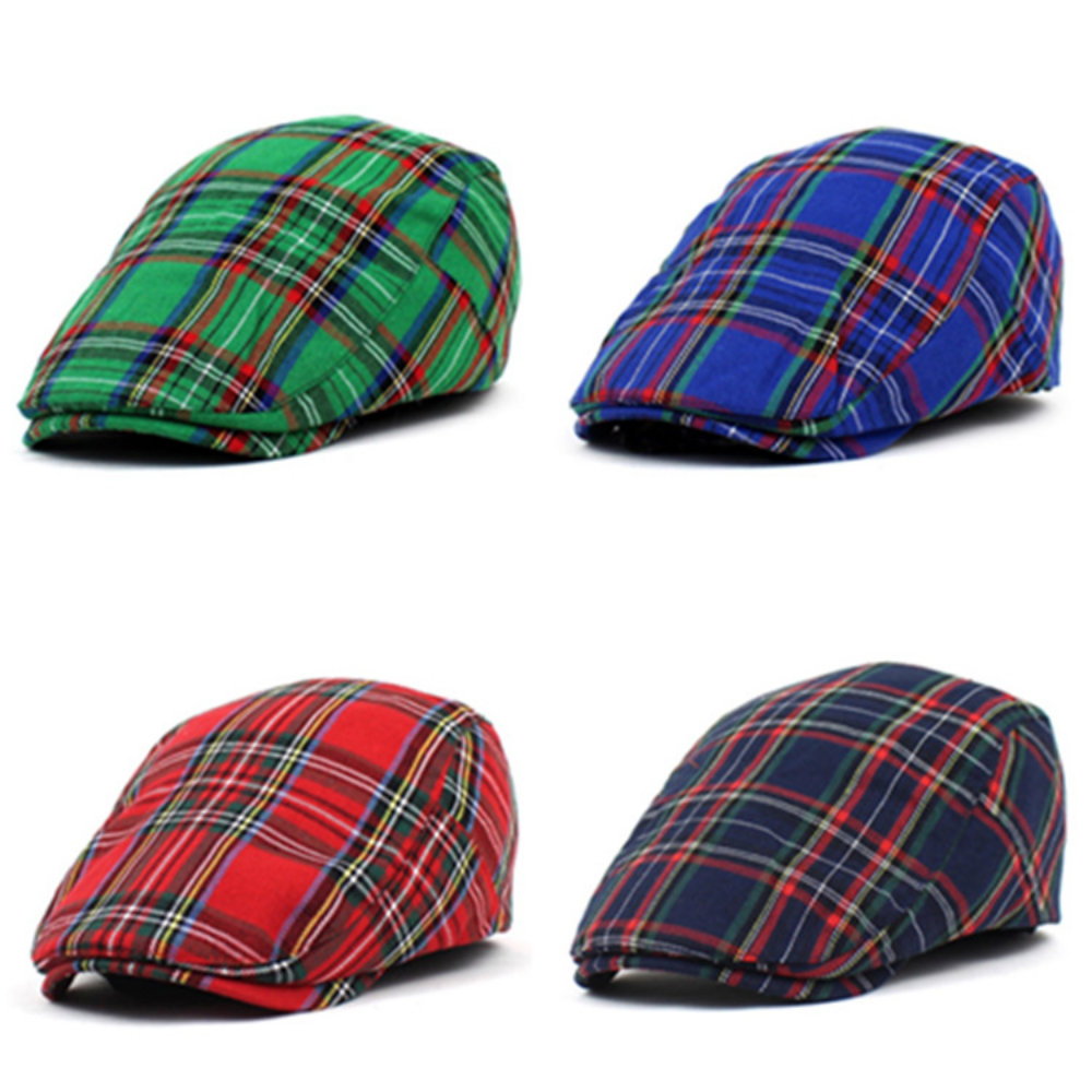 British Retro Checkered Forward Hat, Scottish Checkered Short Brimmed Baseball Cap, Outdoor Fashionable Casual Literary Painter Hat