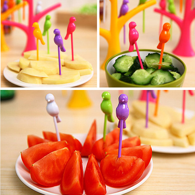 Food Picks For Kids Plastic Fruit Fork Tree Birds Dessert Fork Set Vegetable Food Cocktail Picks Dinnerware Food Decoration