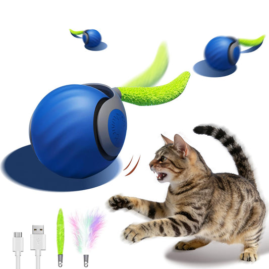 Interactive Cat Toy Ball - Automatic Interactive Cat Toys For Indoor Cats, Rechargeable 2 Speeds Enrichment Toys With 2 Tails, 2026 New Smart Rolling Toy For Small Medium Large Cats To Keep Busy