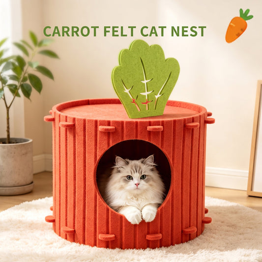 Carrot Shaped Felt Cat Cave Bed, Closed Indoor Cat House, Cozy Hideaway Nest For Small Medium Cats, Scratch Resistant Pet Shelter