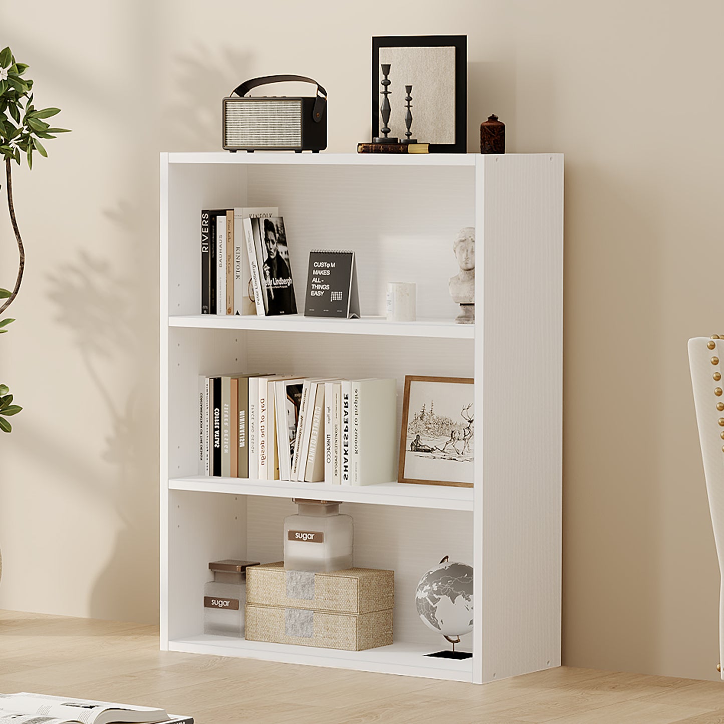 Four-tier And Three-tier Bookcases, Floor-standing Open Shelving, Suitable For Storage In Home Offices, Living Rooms And Bedrooms