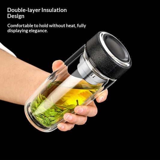 Double-walled Borosilicate Glass Cup With A Built-in Tea Strainer And Leak-proof Design