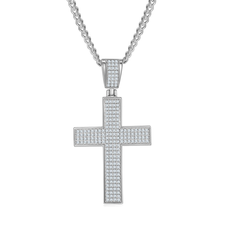 S925 Sterling Silver 200pcs D Color VVS1 Moissanite Iced Out Cross Pendant 9.8g No Chain Platinum Plated GRA Certified Gift Box