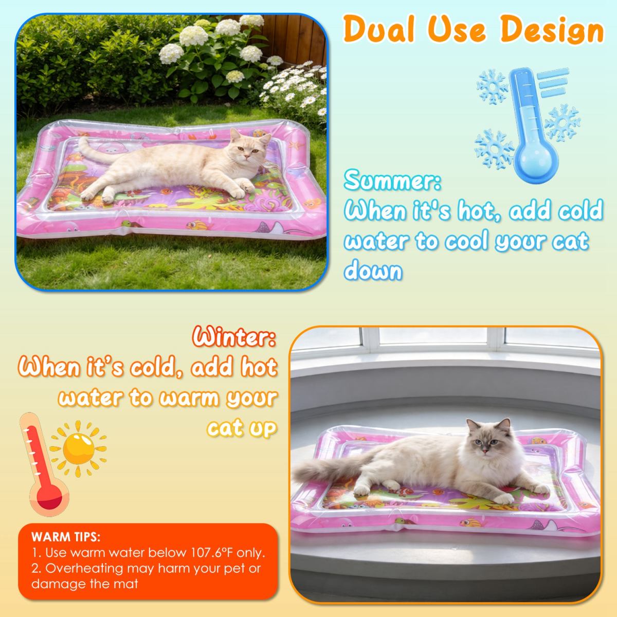 Cat Water Mat Interactive Sensory Play Mat With Floating Fish Toys LED Color Changing Light Thickened PVC For Indoor Cats Kittens Pet Enrichment