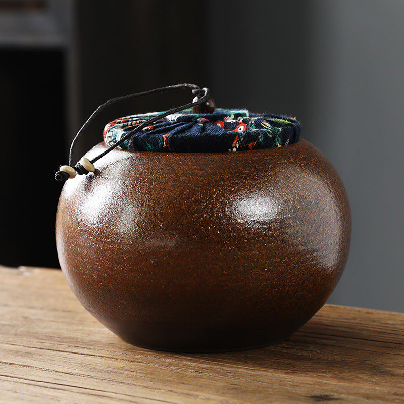 Coarse Pottery Tea Caddy Airtight Container Ceramic Puer Tea Canister