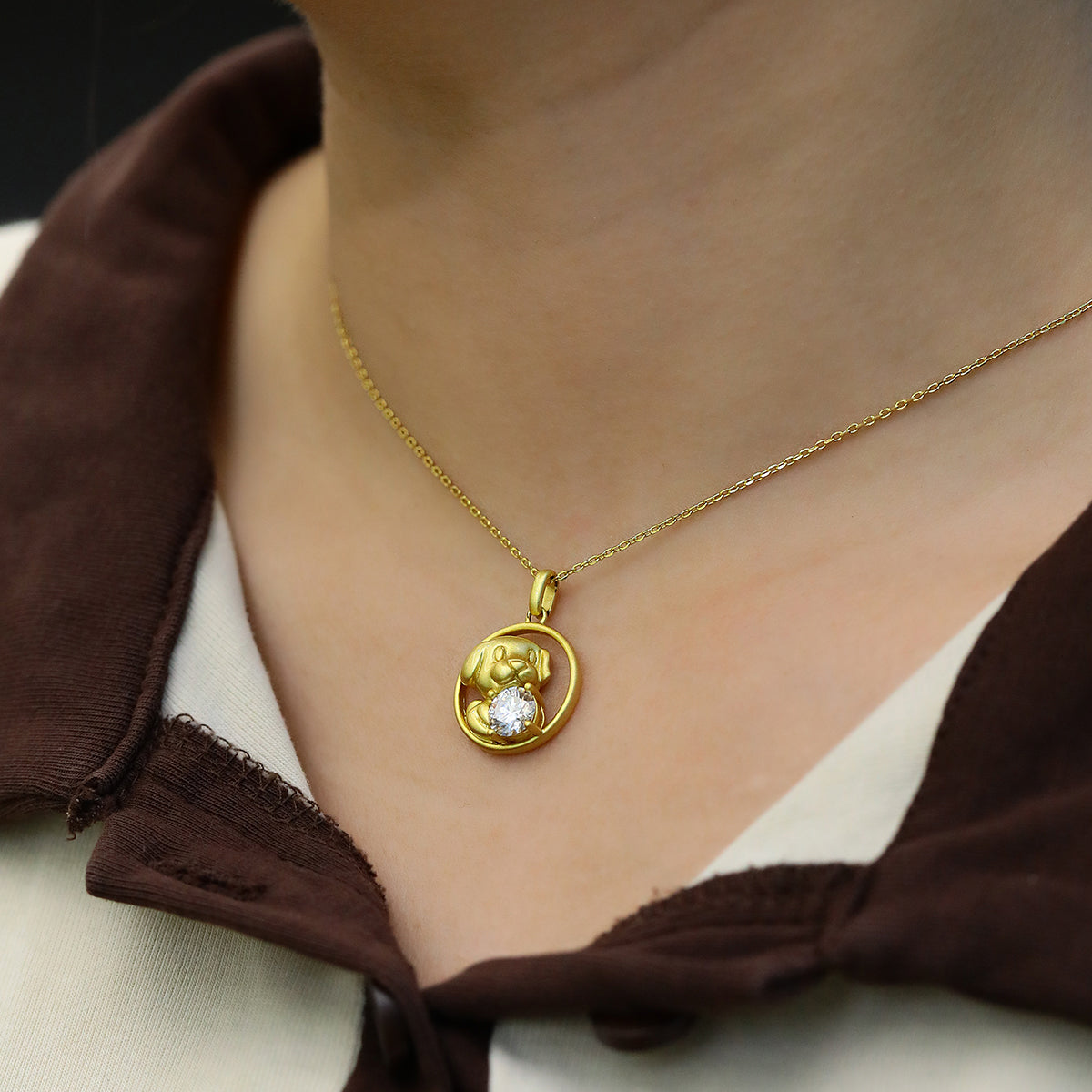 S925 Sterling Silver Gold Plated 1ct Moissanite Chinese Zodiac Pendant Necklace 5.2g Benmingnian Gift GRA Certified Gift Box