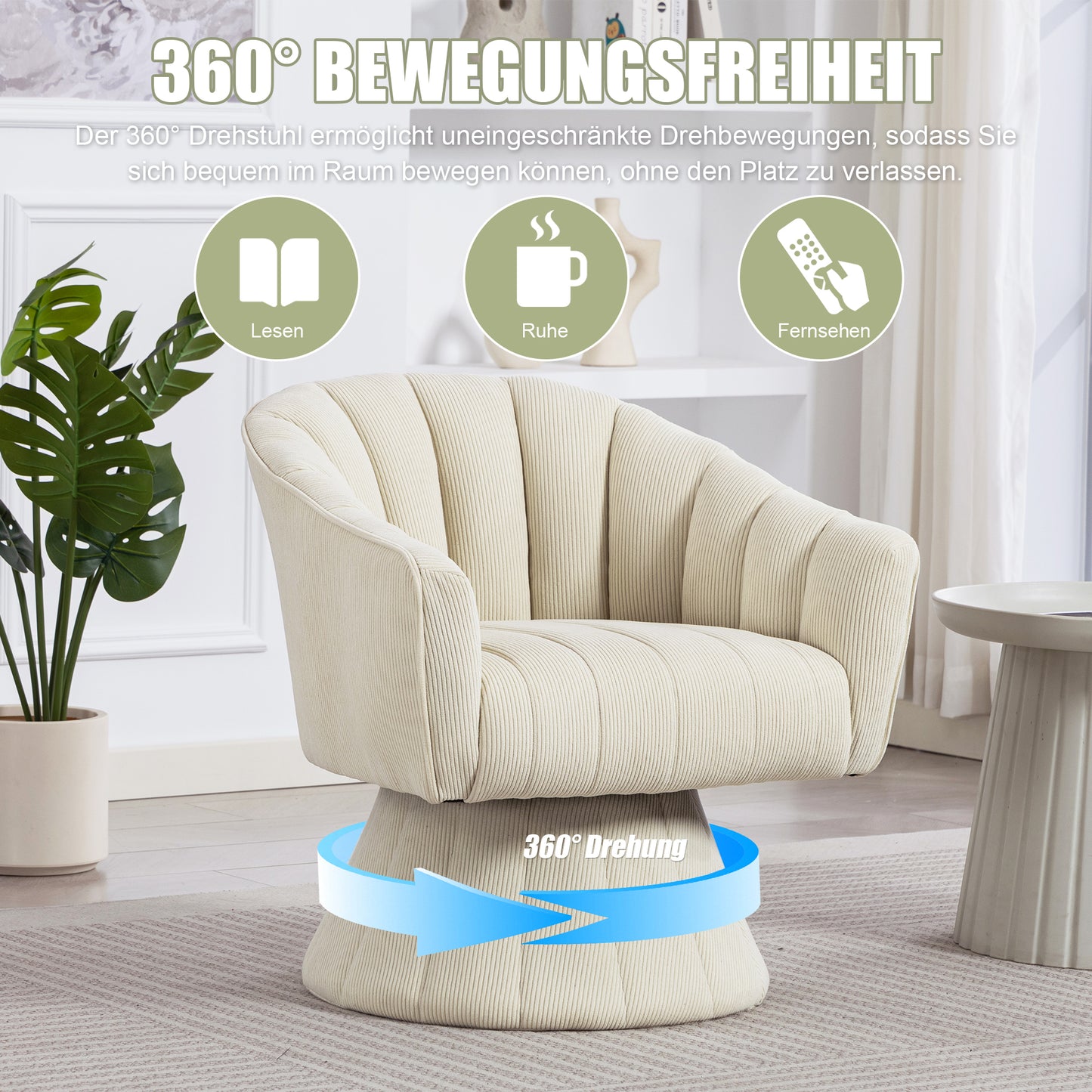 Elegant 360 Swivel Chair With Ergonomically Shaped Seat And Back Upholstery, Enveloping Armrests As Well As A Modern Design And Stable Base - Ideal For The Office, Living Room Or Home Office.