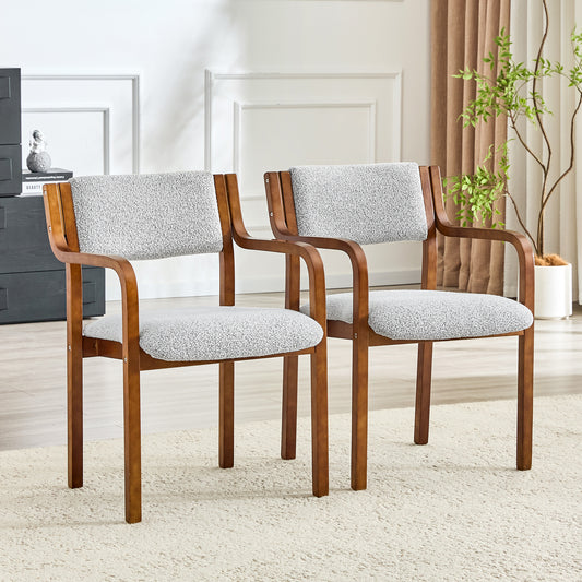 Set Of 2 Dining Chairs With Armrests, Bentwood, Teddy Fabric, Scandinavian, Kitchen & Living Room
