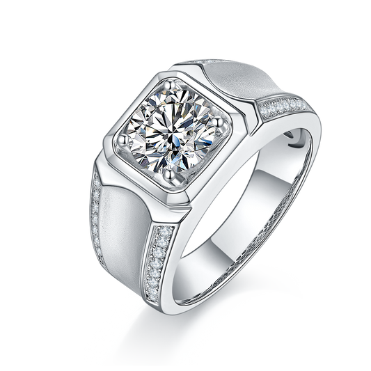 S925 Sterling Silver 2ct Moissanite Men's Ring, D-VVS1 Octagon Bezel, Matte Pave Band, US Sizes 5-9, GRA Certificate Gift Box