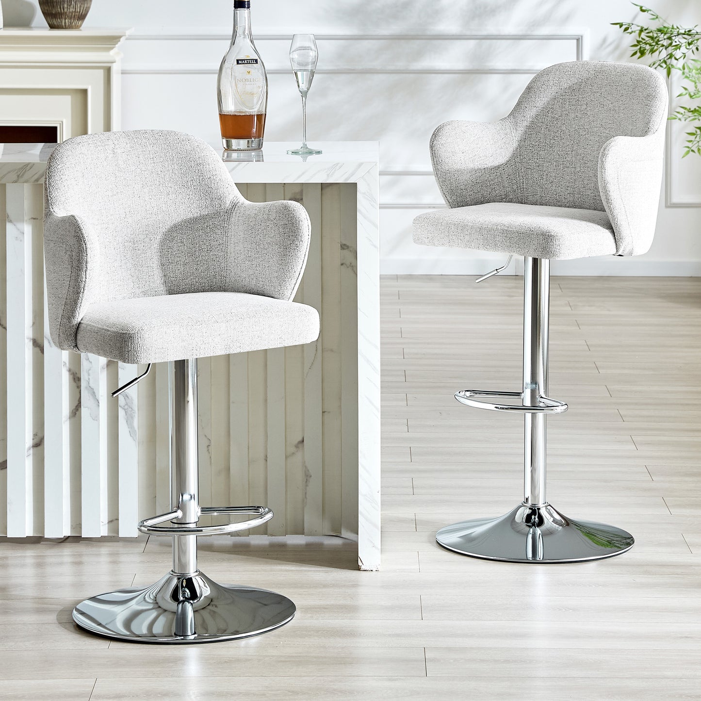 Adjustable Bar Stool Set  Set Of 2 , Modern Upholstered Bar Stools With Armrests, Can Be Rotated 360 , Height Adjustable, Suitable For The Bar At Home And For Restaurants