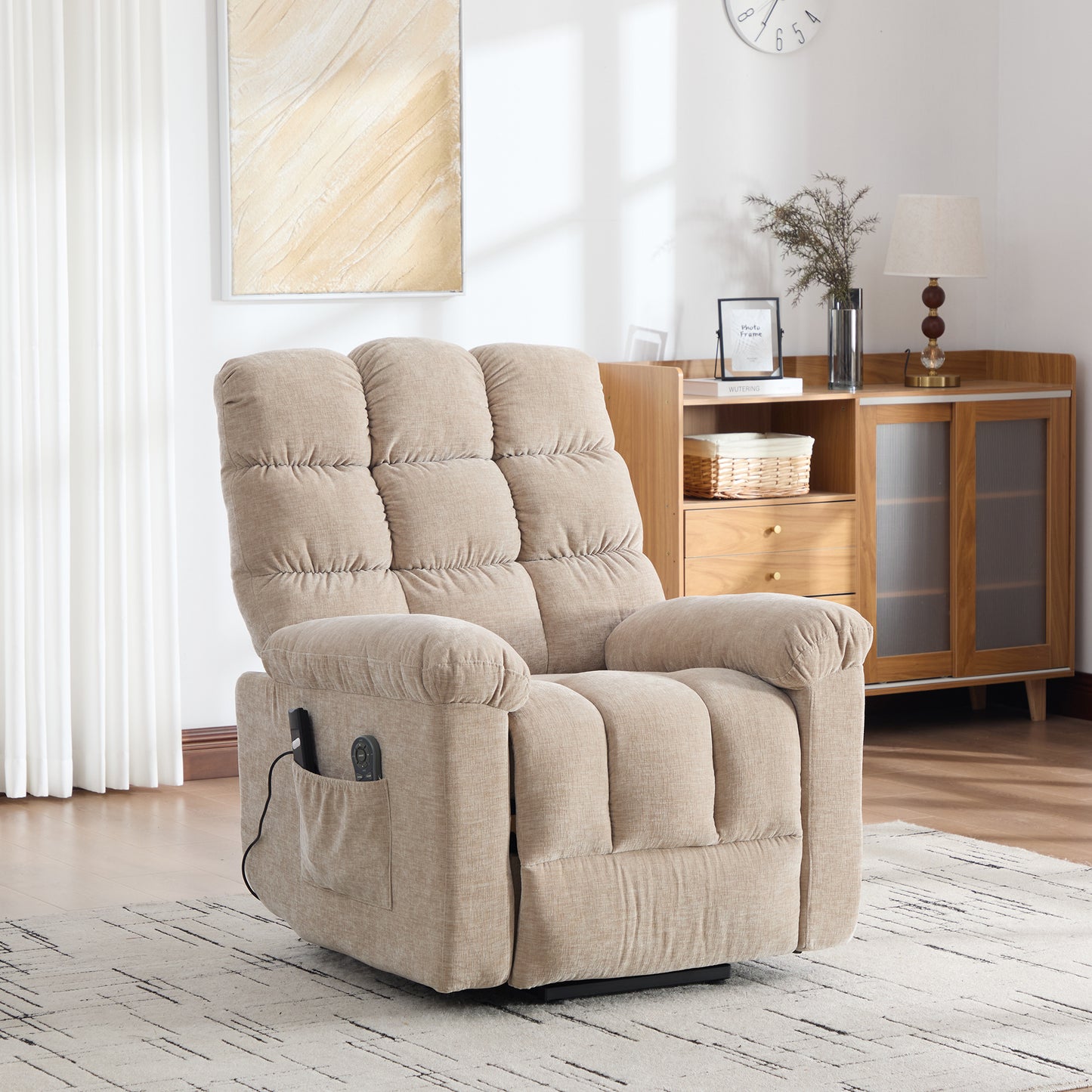 Multifunctional Electric Recliner With Stand-up Aid, Massage And Heat Function, Electrically Adjustable Backrest And Footrest As Well As Side Storage Pockets.