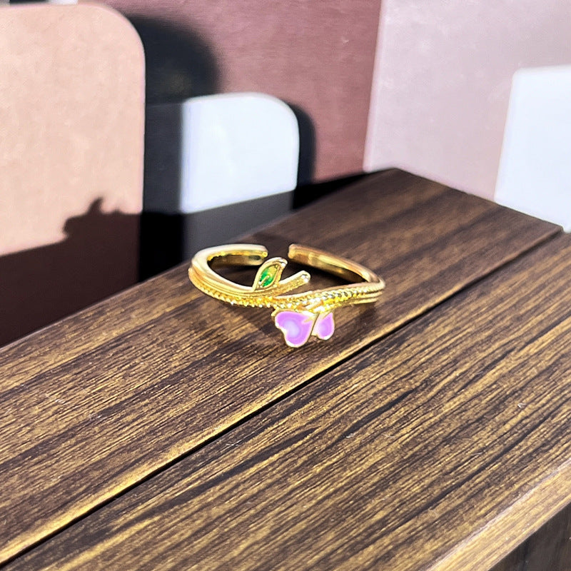 Sweet Cool Style Colorful Enamel Glaze Floral Ring Retro Female Accessory Gift
