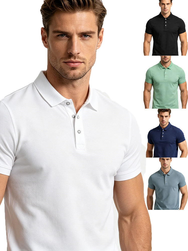 Short-sleeve Stretchy Slim-fit Quick-dry Shirt Fitness Trainers Lapel T-shirt