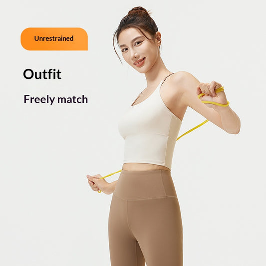 Women's Two-Piece Sports Fitness Outfit With Camisole Top & Long Pants, Color Block Shockproof Yoga Wear For Indoor Training
