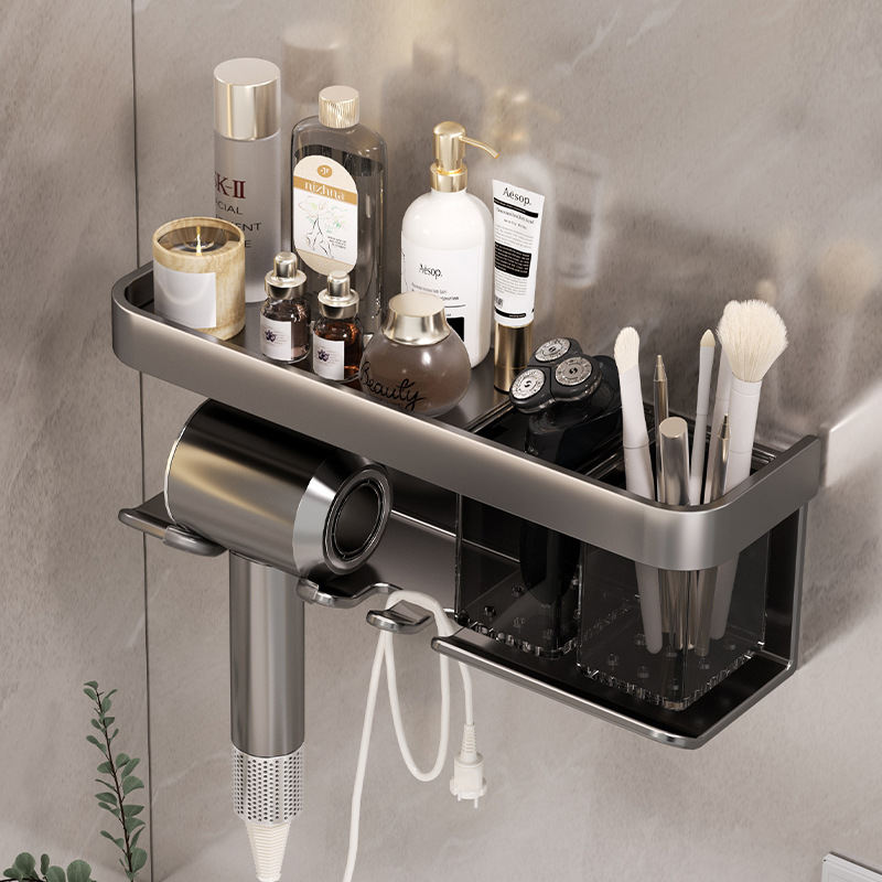 Punch-Free Hair Dryer Rack, Wall-Mounted Bathroom Hair Blower Holder, Bathroom Hair Dryer Storage Shelf