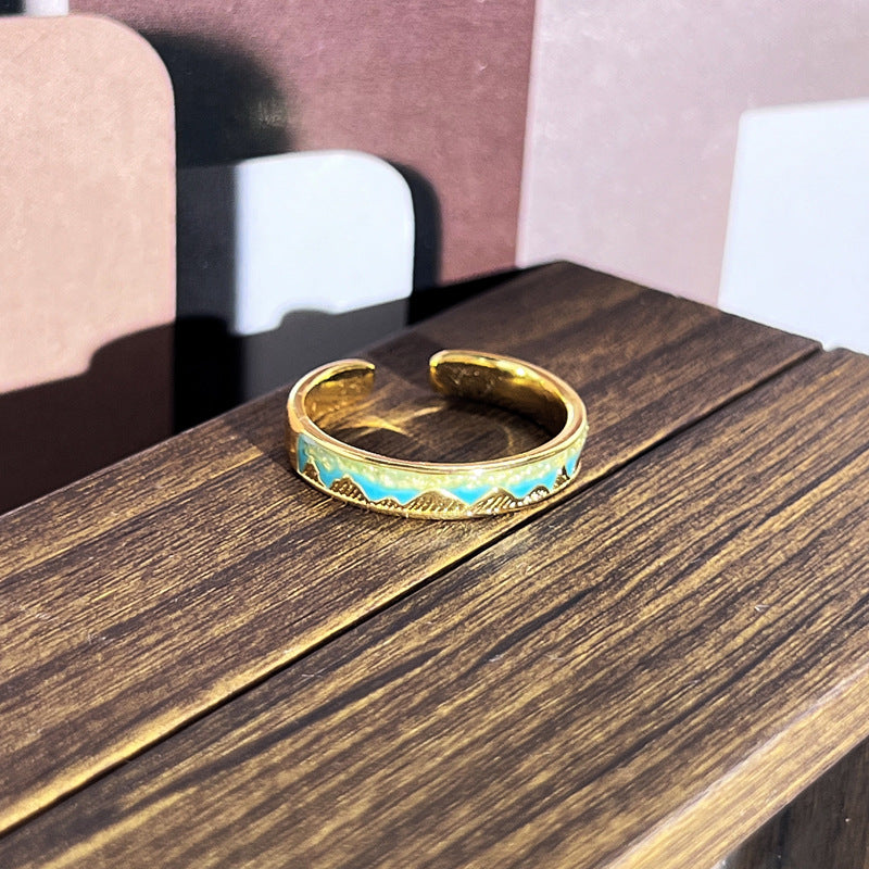 Viral Trendy Color Glaze Floral Rings Retro Sweet Edgy Ladies Fashion Jewelry