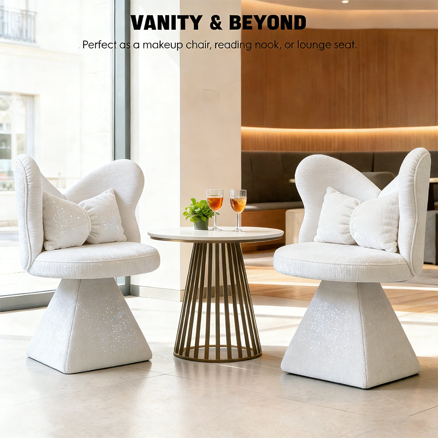 Vanity Chair With Butterfly Back Swivel Accent Chair Dining Chairs Makeup Stool For Bedroom Dressing Table Suitable For Living Room Dining Room Study Recreational Areas WHITE
