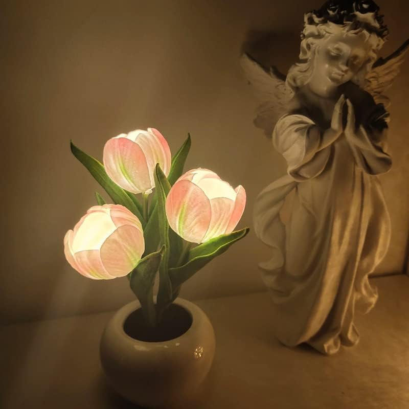 LED Simulated Tulip Night Light String For Vases, Three-headed Tulip Decorative Pot Plant Atmosphere Lamp, Suitable For Birthday Gifts , Creates A Warm Atmosphere, Suitable For Bedrooms, Bedsid.