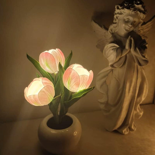 LED Simulated Tulip Night Light String For Vases, Three-headed Tulip Decorative Pot Plant Atmosphere Lamp, Suitable For Birthday Gifts , Creates A Warm Atmosphere, Suitable For Bedrooms, Bedsid.