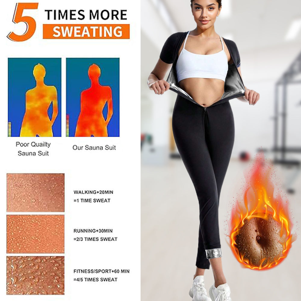 Women's Sauna Suit Short Sleeve Jumpsuit, Sweat Enhancer Workout Shapewear, Corset Waist Trainer For Body Sculpting