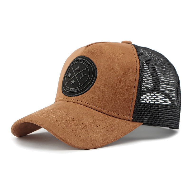 Men's And Women's Multi-color Suede Mesh-rimmed Baseball Cap With Round Logo And Adjustable Strap. Stylish And Versatile, Suitable For Daily Outings And Outdoor Activities.