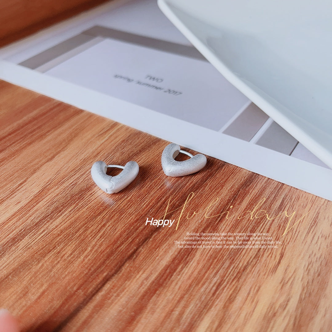 1pair 925 Sterling Silver Brushed Heart Hoop Earrings, Minimalist Dainty Style, For Daily Wear & Casual Office Outfits