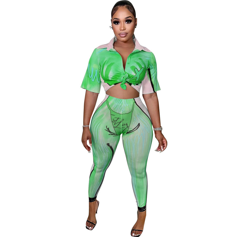 Two-piece Summer Printing Temperament Commute Sweet Beauty