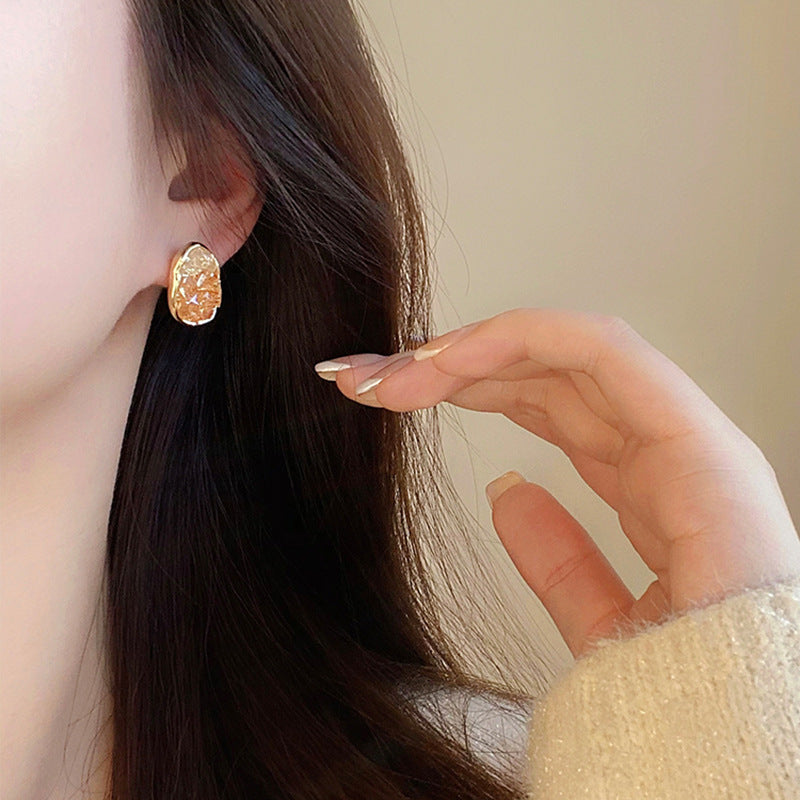 2026 New Minimal Sea Crystal Stud Earrings For Women, S925 Sterling Silver Needle Niche Designer High-End Elegant Daily Ear Jewelry