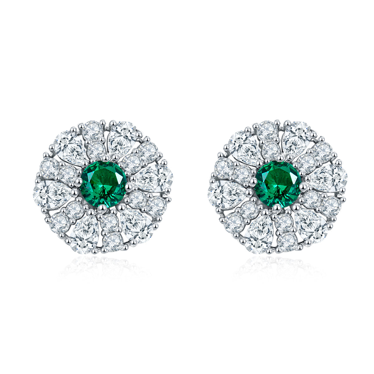 S925 Sterling Silver Cluster Stud Earrings, 3.5mm Lab-Grown Ruby Sapphire Emerald Halo, Platinum Plated 2.2g Women's Jewelry Gift Box