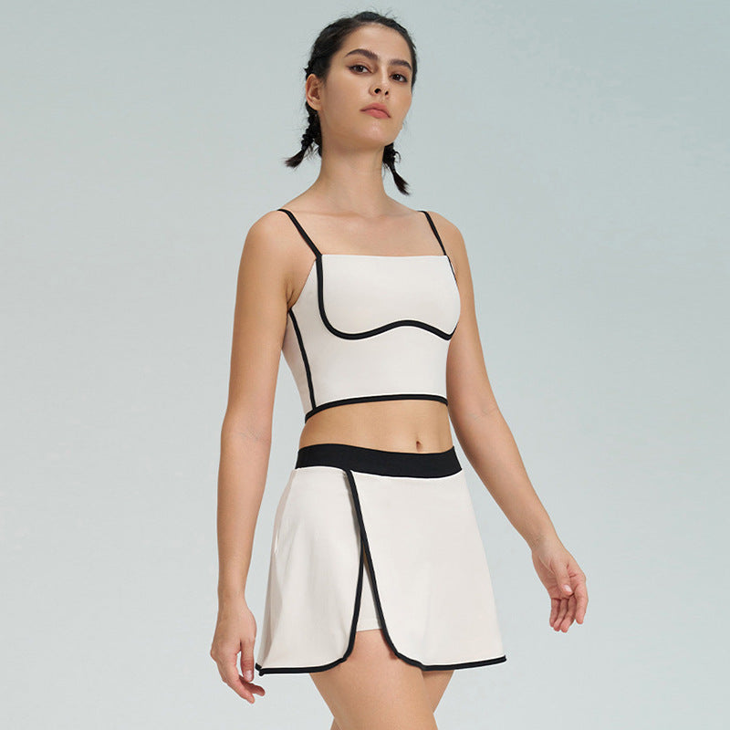 Padded Yoga And Fitness Tank Top With A Short Skirt Two-piece Set