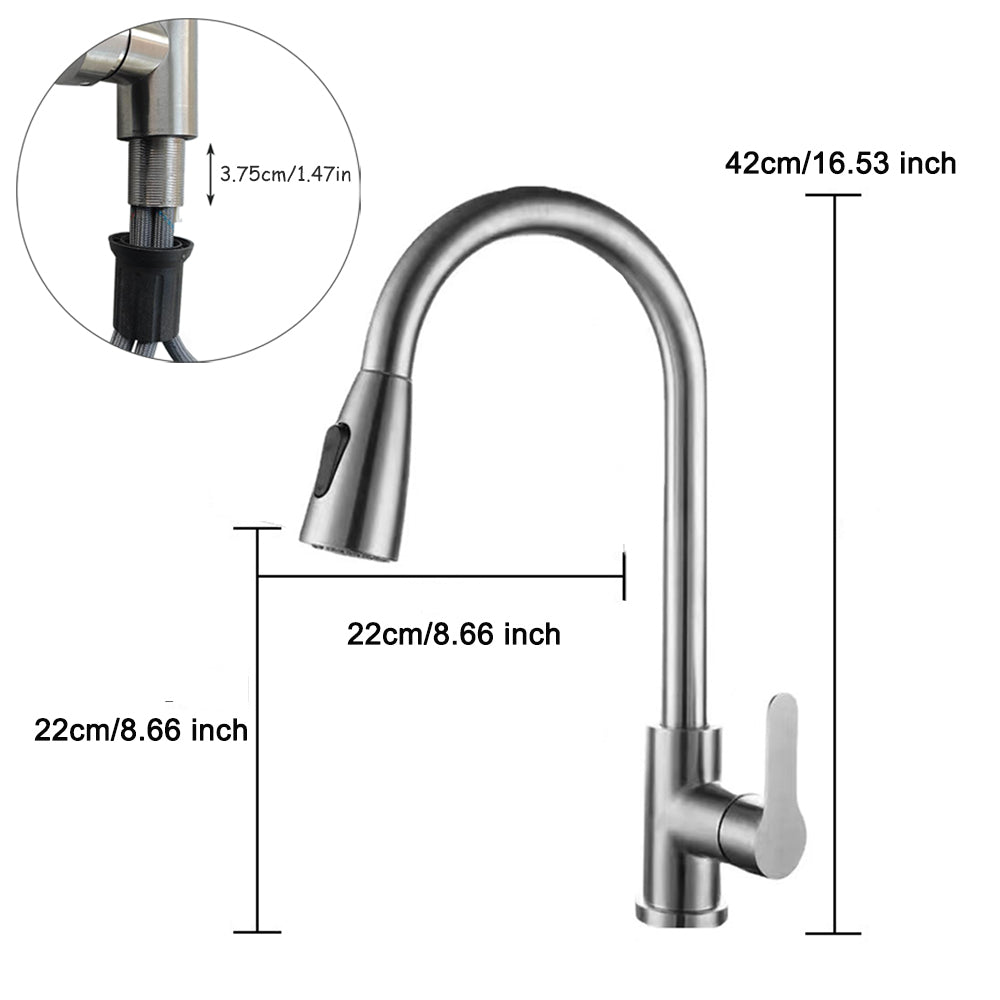 Silvery--Kitchen Tap, 2 Modes 360 Swivel Spout Kitchen Sink Mixer Tap, Single Handle Stainless Steel Tap, For Single Hole Sink And Kitchen, Black And Silvery, Christmas Gifts