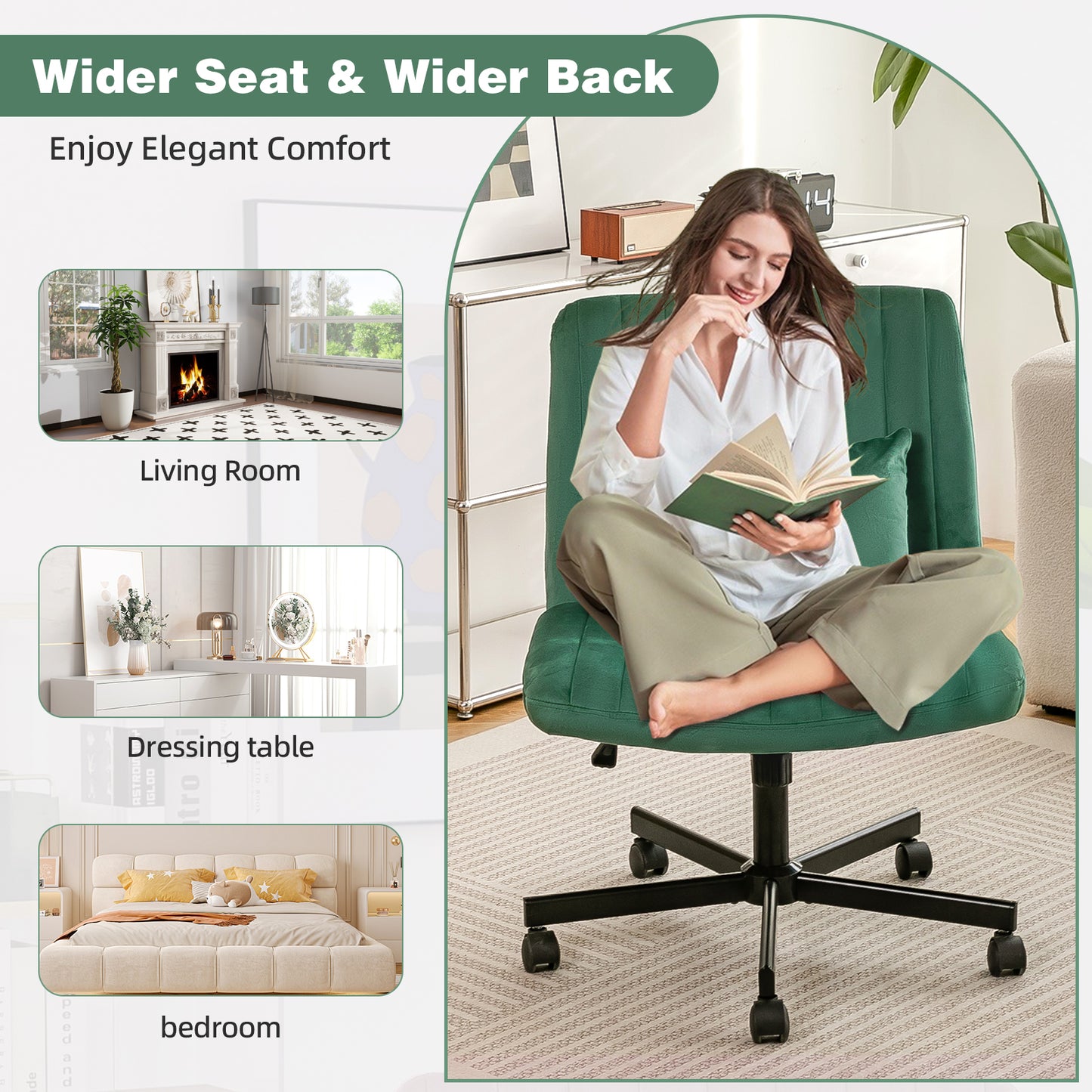 Modern Office Chair Home Office - Height-adjustable Swivel Chair Without Armrests With Quiet Castors & Upholstered Cushions - Elegant Fabric Office Chair For Study & Living Room