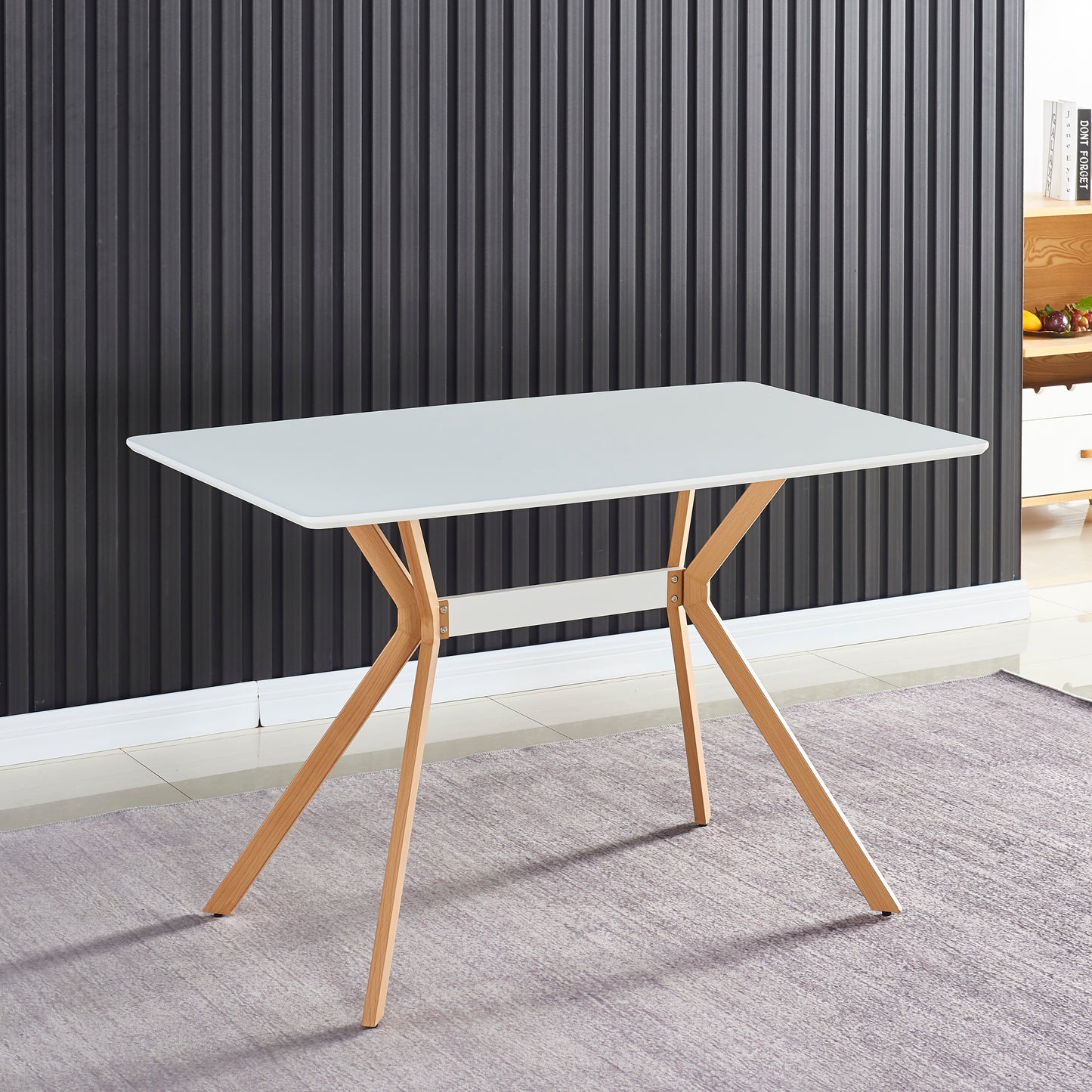 Modern Minimalist StyleDining Table MDF Anti-Scratch Top Metal Shelf Metal Heat Transfer Legs Leveling Feet For Dining Room Kitchen Office Table X 1 White