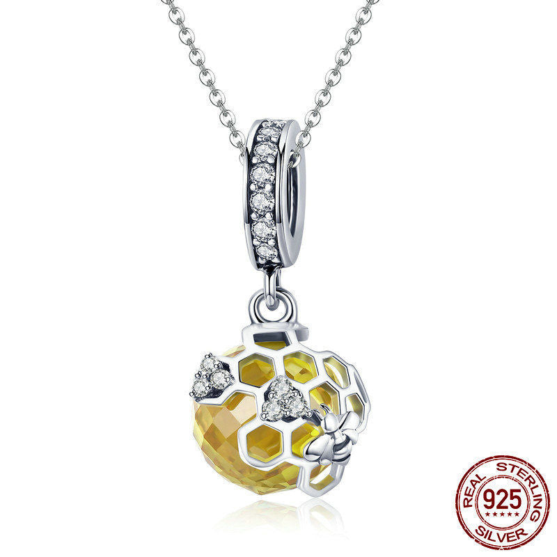 Sterling Silver S925 Honeycomb Pendant Beaded Bracelet Necklace Accessories