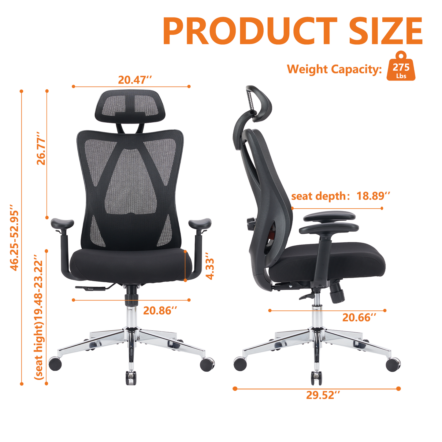 High Back Desk Chair With Adjustable Lumbar Support & Headrest,Comfortable Mesh Computer Chair With Soft Flip Up Arms, Adjustable Height And 120 Tilt