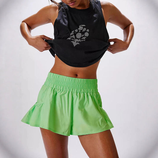 Womens High-Waisted Quick-Dry Yoga Shorts With Ruffled Hem