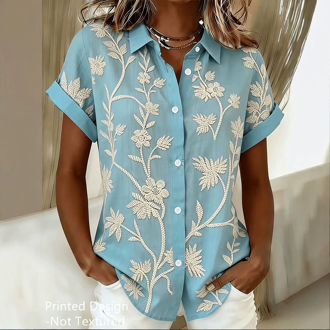 Womens Floral And Leafy Print Short-sleeve Topstylish Elegant And Exuding A Premium Vibe