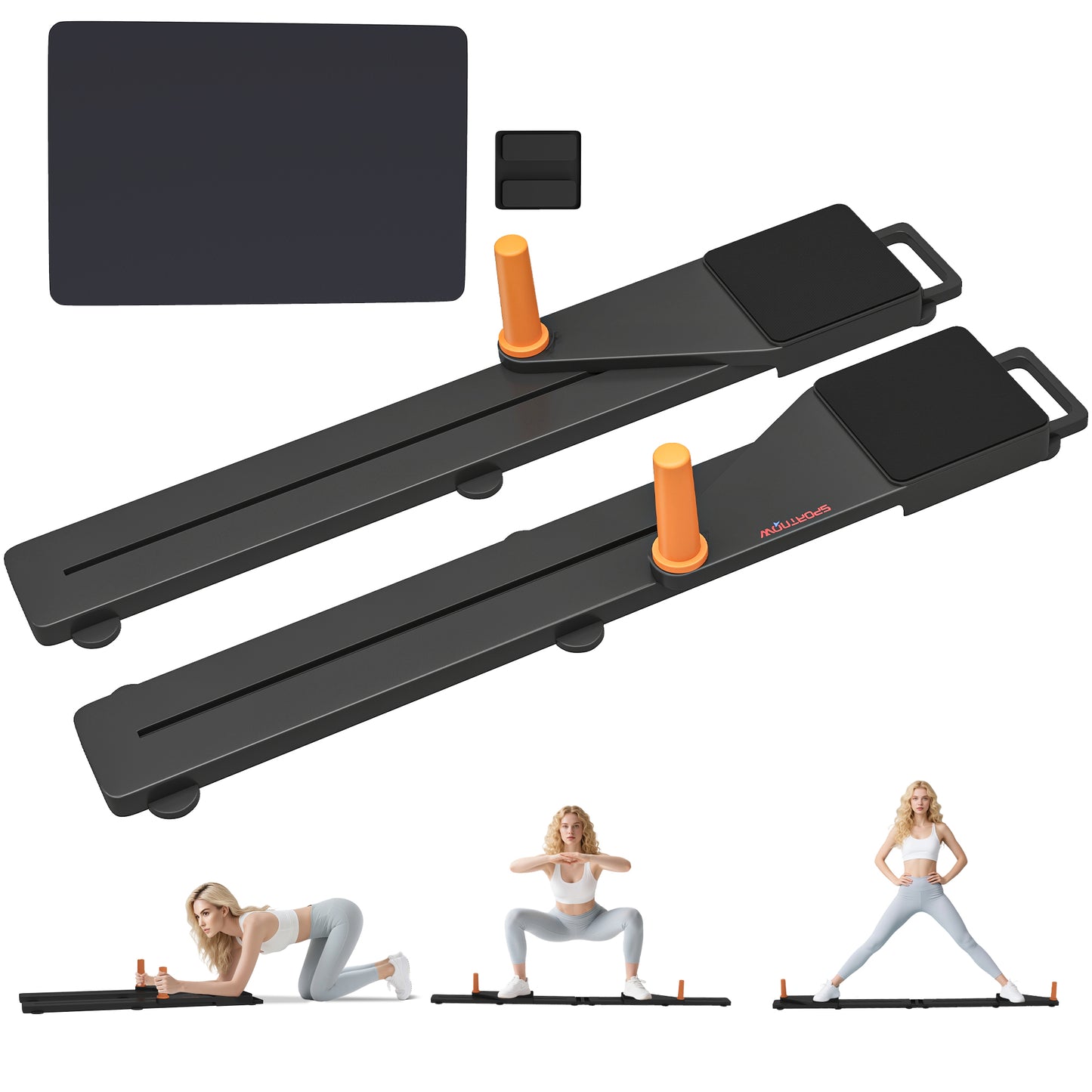 SPORTNOW Push Up Board Set Of 2, Portable Press Up Board With Dual Glide Rails, Knee Pad, Pushup Stand Pilates Reformer Machine For Home Gym, Multifunctional Workout Equipment For Men & Women