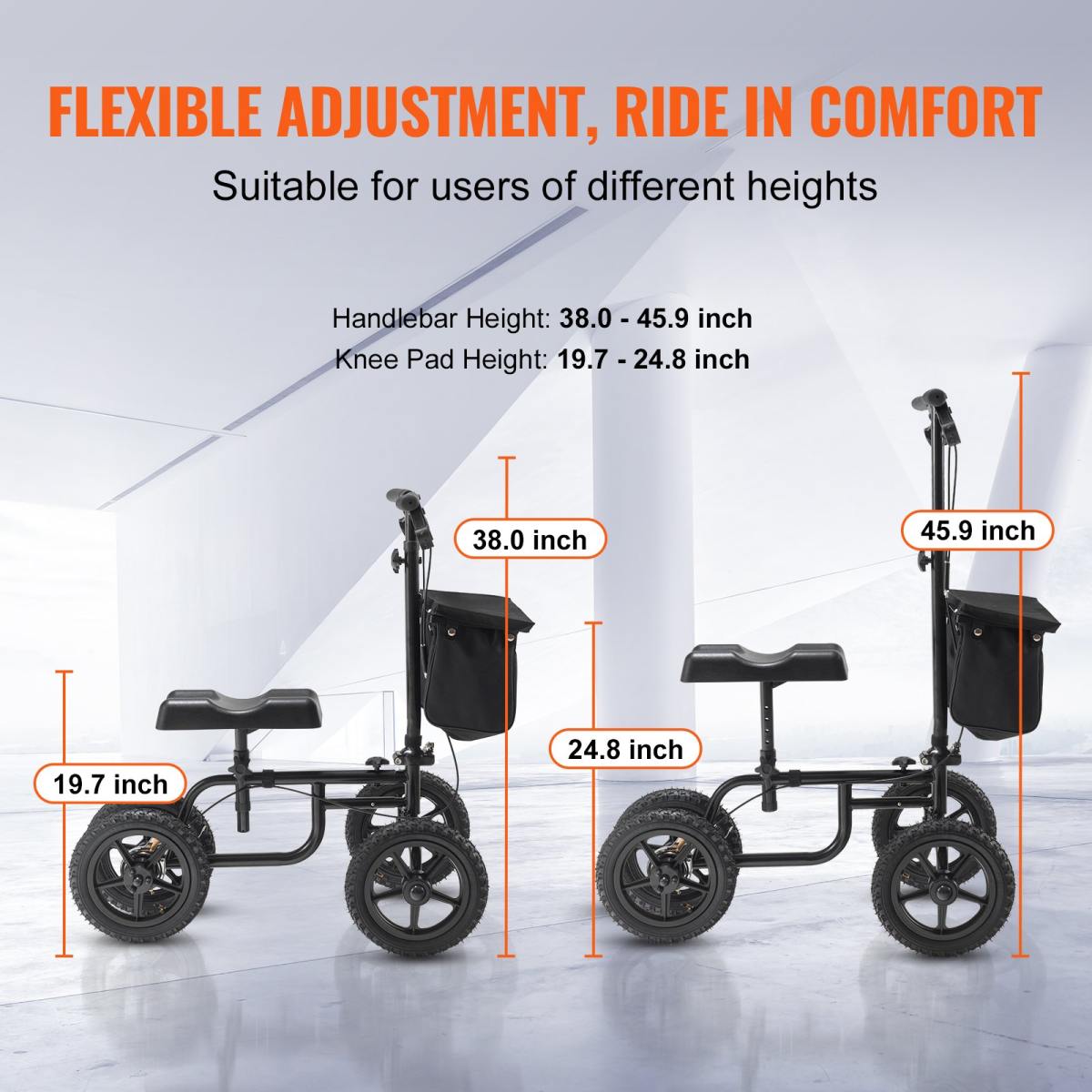 Folding Knee Scooter, Carbon Steel Steerable Knee Walker With Height-Adjustable Handlebar & Knee Pad, 12" All-Terrain Wheel, Dual Brakes, Leg Recovery Scooter For Injured Ankle Foot Knee, 350LBS