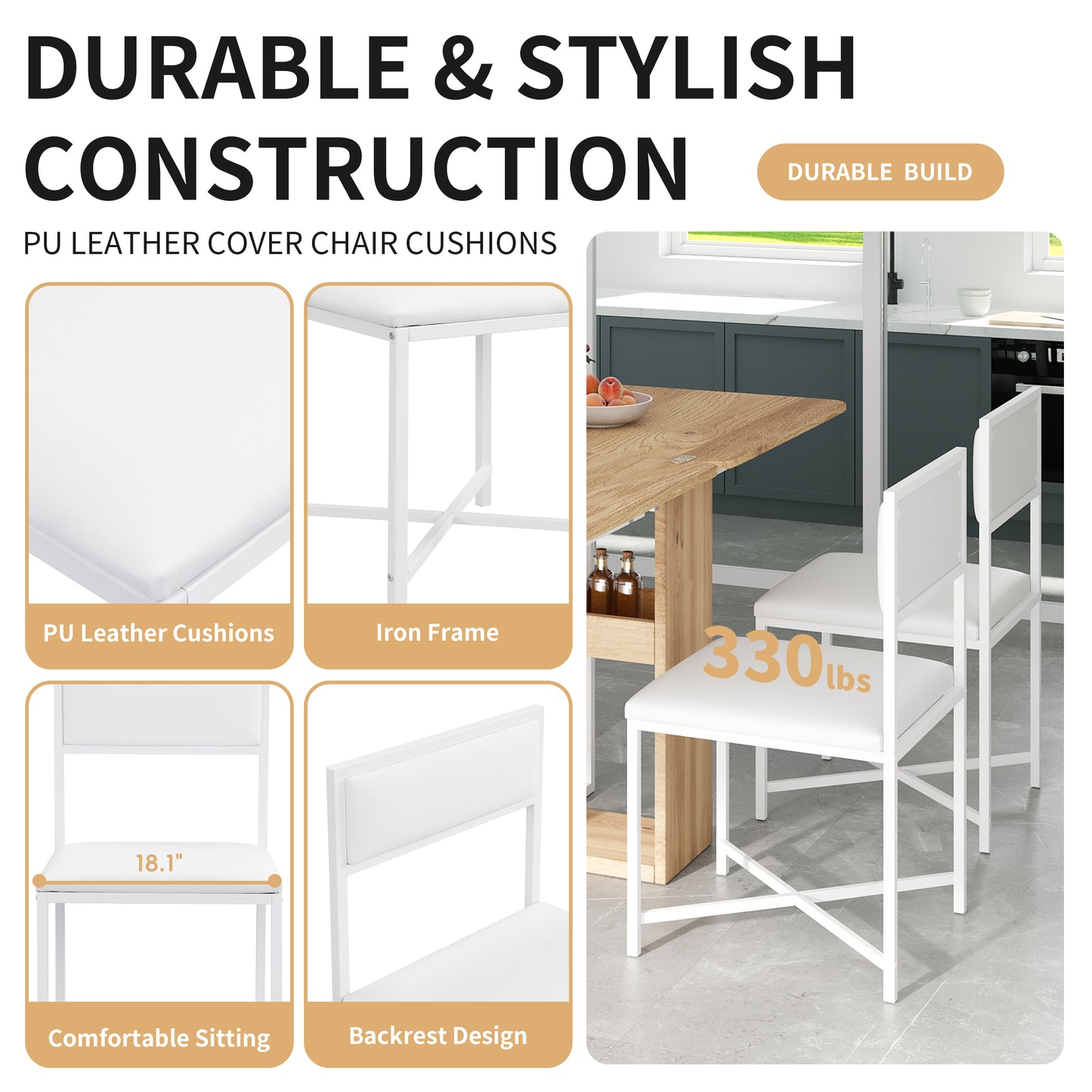 TOPMAX Modern Compact 63inch 5-Piece Extendable Dining Table Set, Foldable Square Kitchen Table Set With Storage Rack And 4 PU Leather Upholstered Dining Chairs For Small Places, White