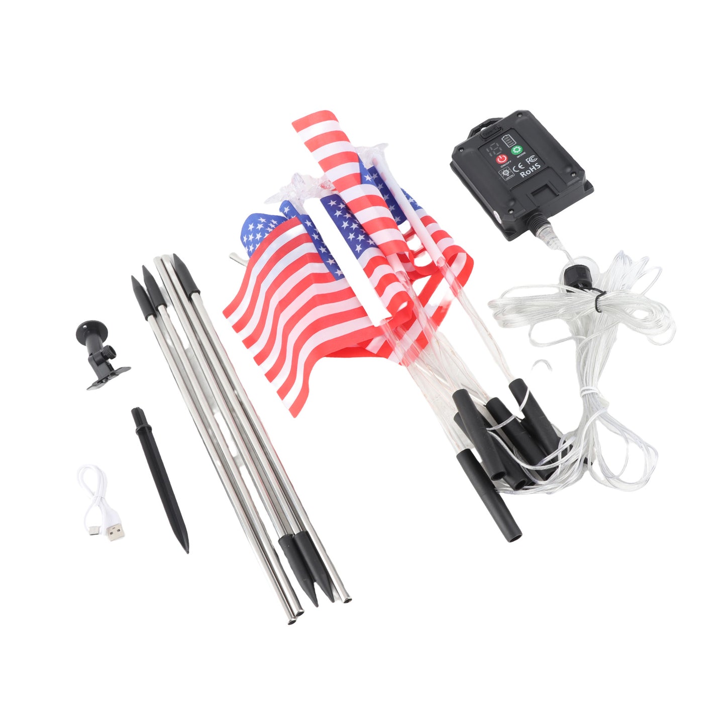 Solar US Flag Lights Red White Blue 8 Modes Independence Day Decor