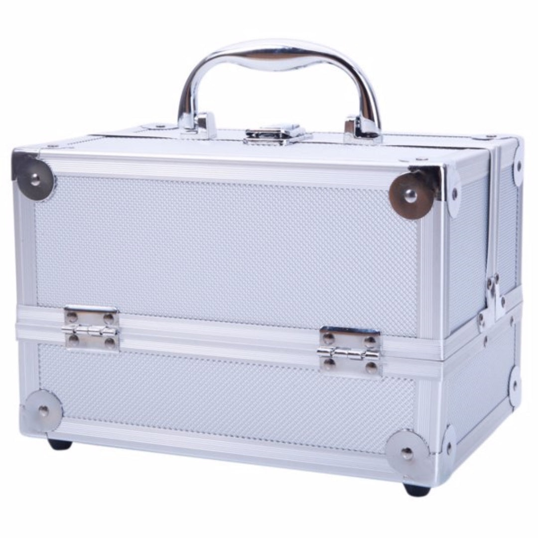 Portable Top-opening With Mirror, Aluminum Alloy, Silver Color, Makeup Box, SM-2176