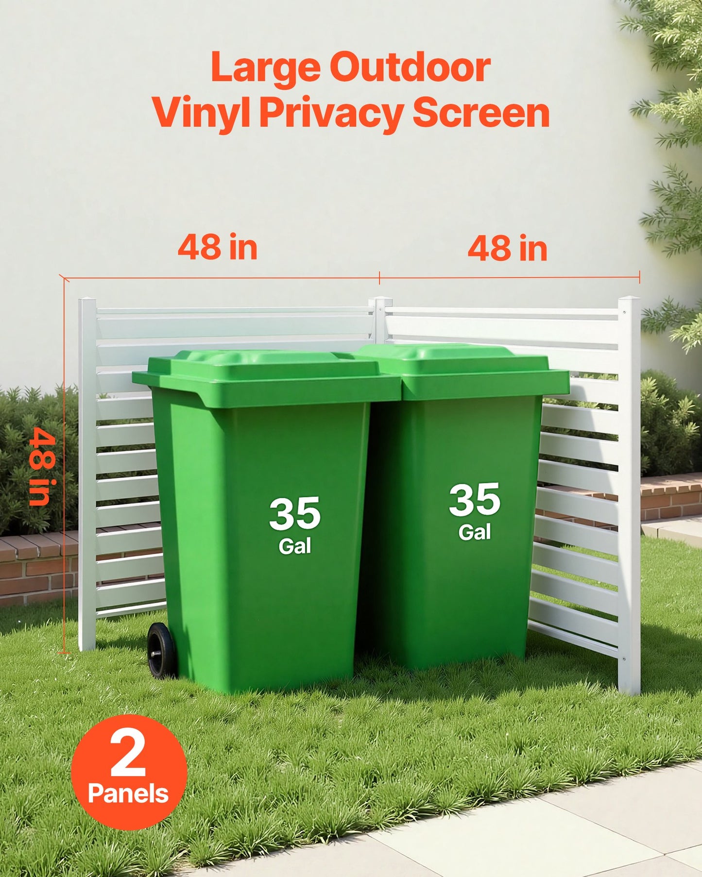 2 Panels Outdoor Privacy Screen, 48 X 48 In Air Conditioner Fence With 19.7 In Ground Stakes, Pool Equipment Enclosure, Louvered Vinyl Privacy Fence, Ideal For Trash Can And A/C Units, White